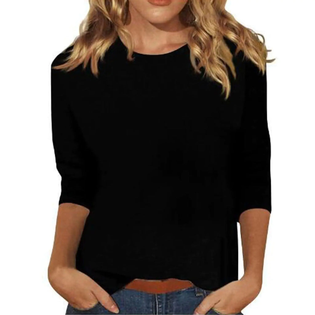 Women 3/4 Sleeve Tops and Blouses Cotton Casual Blouse Fall Womens Clothes Boho Floral Print Graphic T-Shirts Crew Neck Tunic Shirts for Work Black L